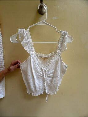 La Hearts White Ruffle Smocked Tie-Front Cami